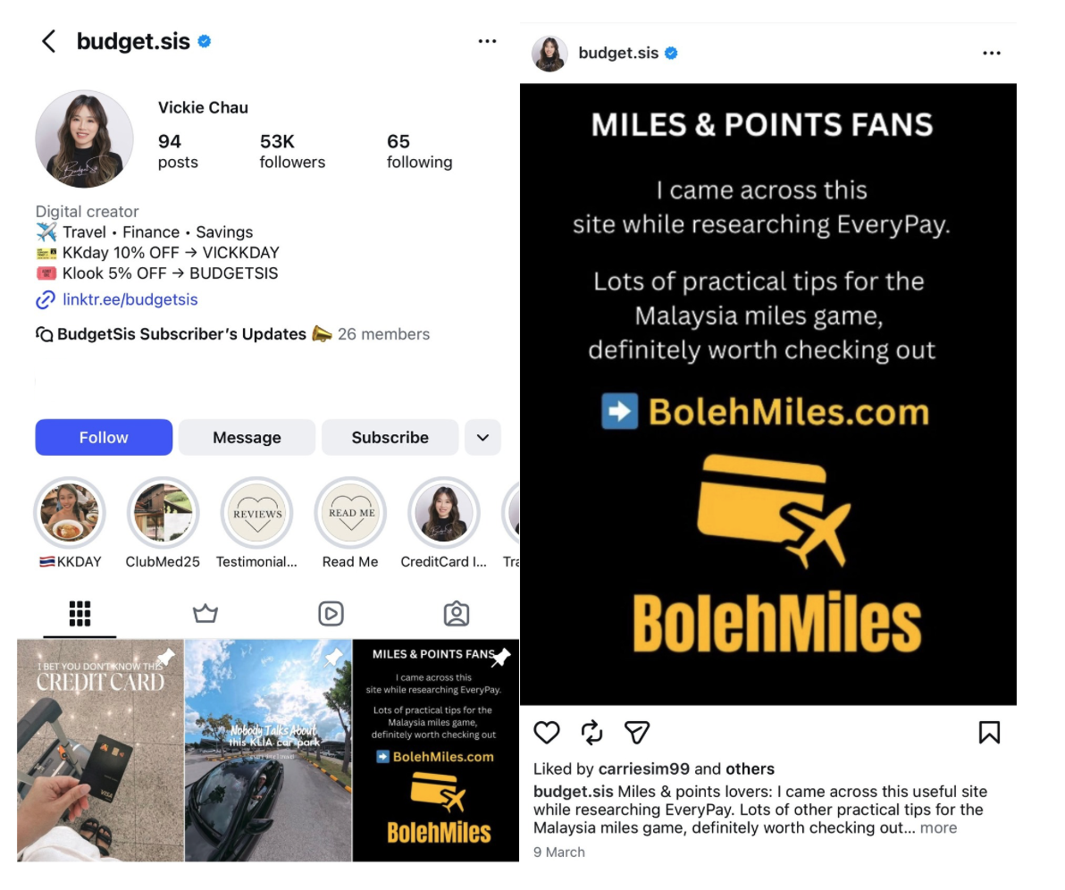 Screenshot from influencer's Instagram